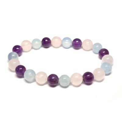 Améthyste du Brésil - Aigue Marine - Quartz Rose : Sérénité Bracelet Boule