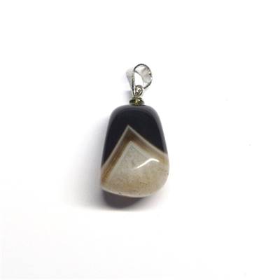 Agate Noire Pendentif Pierre Roulée