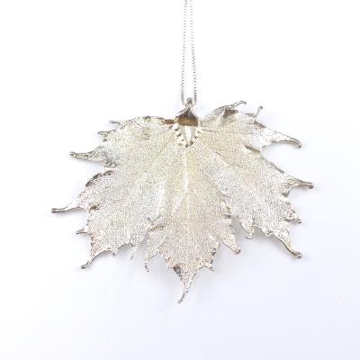 Feuille Naturelle Plaquée Argent Pendentif 13478