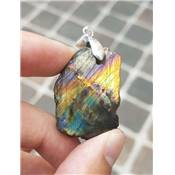 Labradorite Pendentif Tranche 2 Faces Polies Reflets Qualité "E