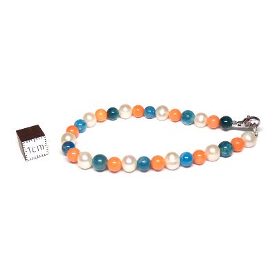 Bracelet d'Été - Perle de Rivière, Apatite bleue, Corail Rose