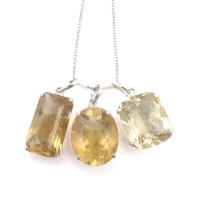 Citrine Naturelle Pierre Taillée Pendentif Avec Monture en Argent 