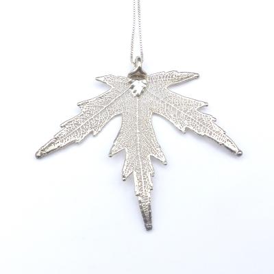 Feuille Naturelle Plaquée Argent Pendentif 13476