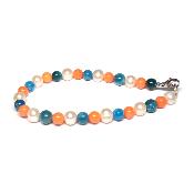 Bracelet d'Été - Perle de Rivière, Apatite bleue, Corail Rose